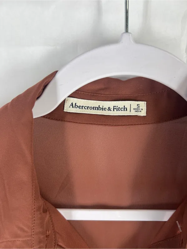 Abercrombie & Fitch Sheer Chocolate Brown Chiffon Button Down Blouse Size S - Image 3