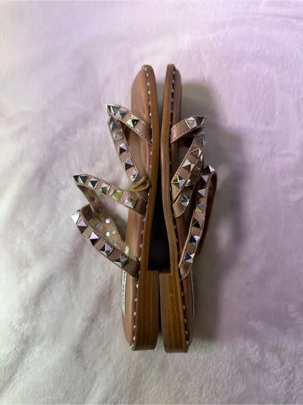 Steve Madden Nude Studded Triple-Strap Slide Sandals - Image 7