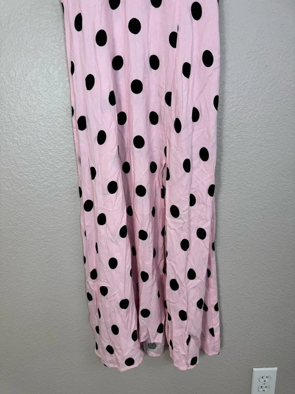 AFRM Jamie Pink Black Polkadot Print Open Back Maxi Dress Medium $138 Revolve - Image 6