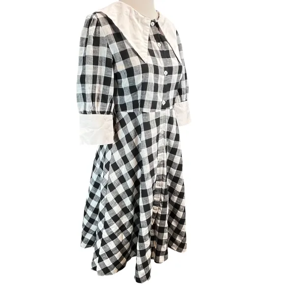 Heaven Collection Gingham Academia 3/4 Sleeve Midi A Line Button Dress‎ M - Image 4