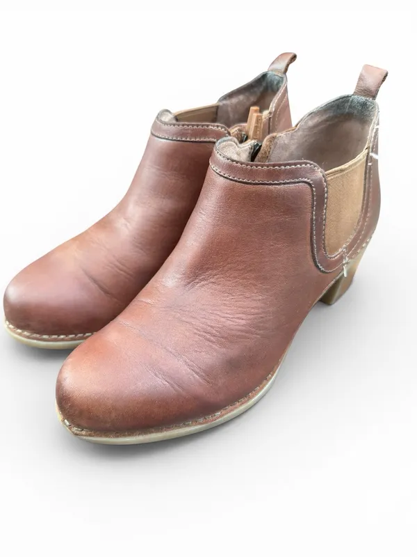 Dansko Leather Ankle Booties Brown Heeled Clogs Womens 7 EU 37‎ Comfort - Image 2