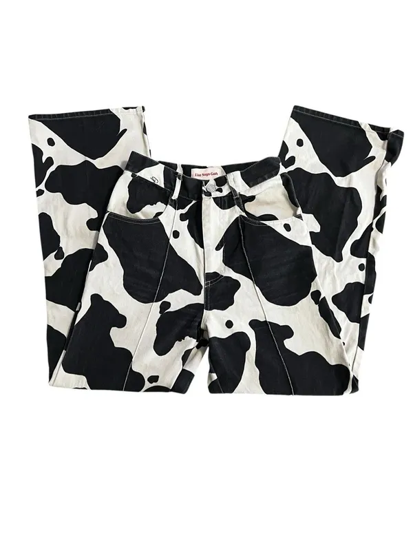 Lisa Says Gah Robyn Cow Print High Rise Straight Leg Jeans 26 - Image 4
