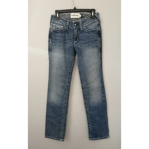 Ariat REAL Straight Jeans Women US 27R Rainstorm Mid Rise Medium Wash Western - Image 3