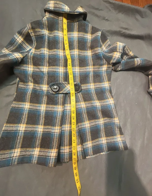 Aeropostale Blue and Yellow Plaid Wool Blend Peacoat Jacket - Image 3