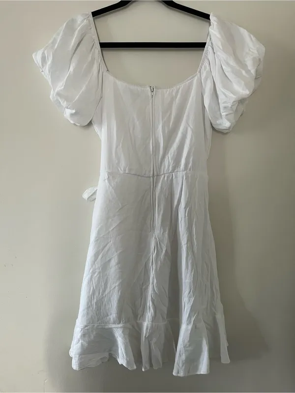 Trixxi White Puff Sleeve Wrap Mini Dress Medium Coastal European Summer Beach - Image 7