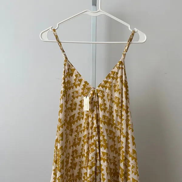 World Market Cotton Boho Beachy Relaxed Sharkbite Hem Midi Dress S/M Yellow - Image 2