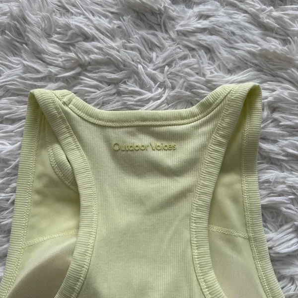 Outdoor Voices Ribbed Racerback Tank XS Yellow Ruched Sides Removable Pads NWOT - Image 6
