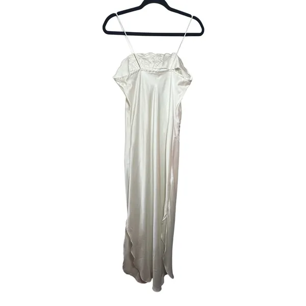 Deena‎ Vintage Cream Satin Floral Embroidered Maxi Nightgown Slip Dress Small - Image 7