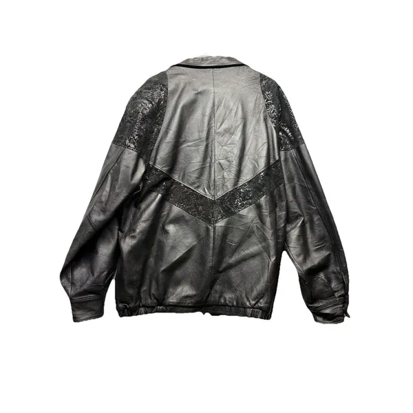 Vintage Damselle Women's Size XL Leather Black Bomber Jacket Floral Patchwork - Image 5