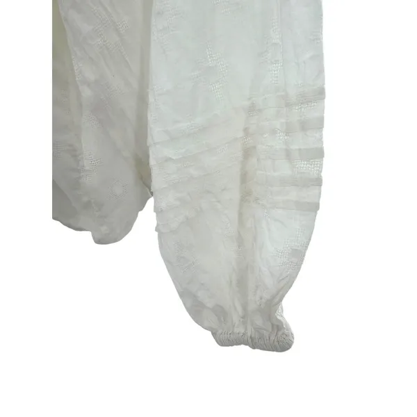 Cleobella‎ White Cotton Dobby Ruffle Neck Button Down Blouse Top S Romantic Boho - Image 6