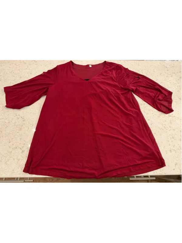 NEW Ruffle 3/4 Sleeve Chiffon Tops V Neck 2 Layers Blouse M - Image 4