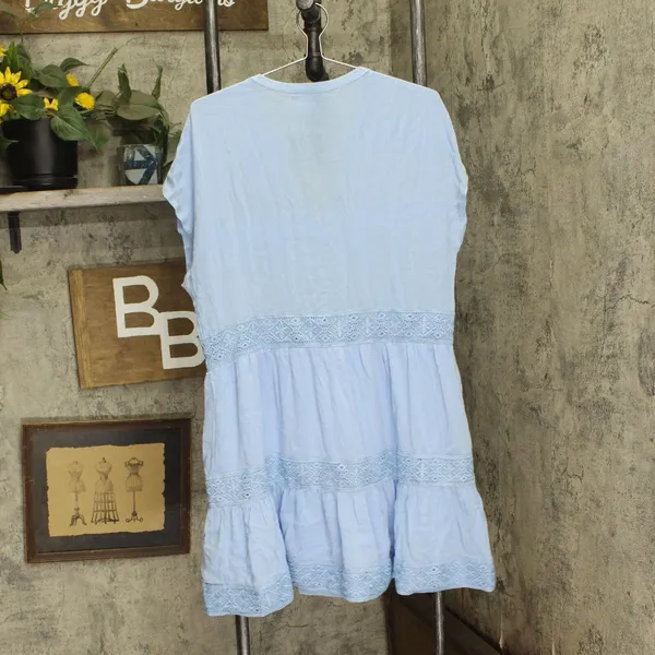 NWT Gl By Gibson Look Split Neck Tiered Easy Fitting Dress 14194 XL Light Blue - Image 3