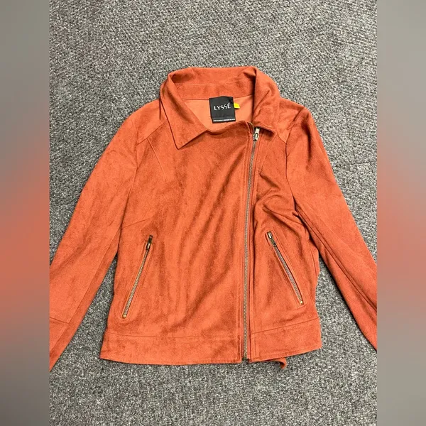 Lysse Faux suede asymmetrical burnt orange zip up jacket womens XS - Image 3