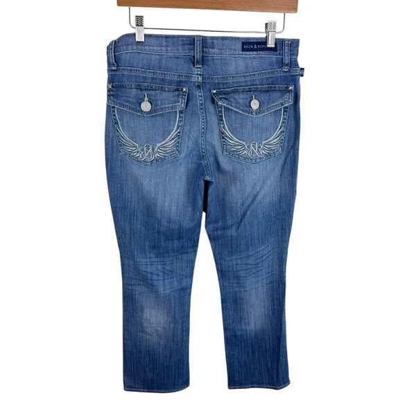 Rock‎ & Republic Kendall Medium Wash Angel Wing Embroidery Cropped Jeans Size 12 - Image 2