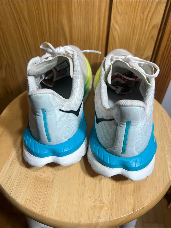Hoka White Athletic Shoes with Yellow and Teal Accents - Image 3