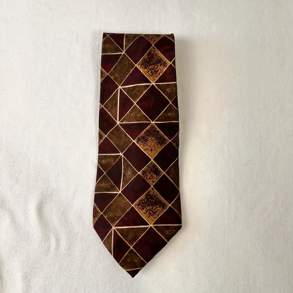 Robert Talbott Studio Mens Tie Geometric Brown Multicolor Necktie Vintage Cravat - Image 8