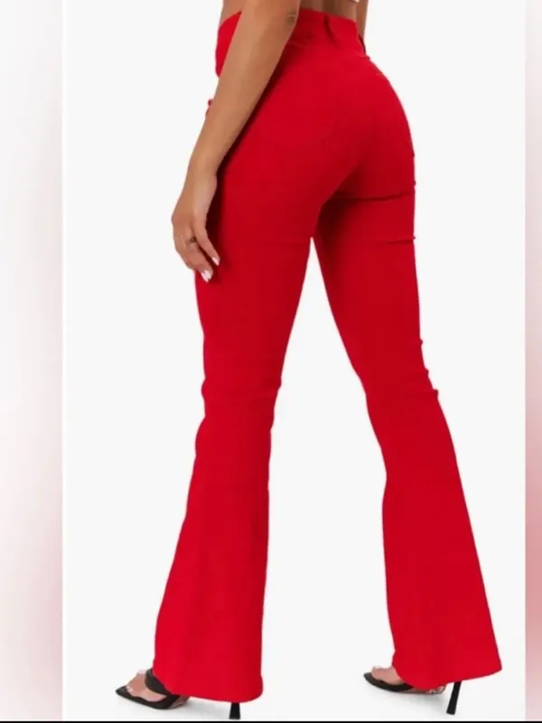 Edikted × Dolls Kill Small Engine Red Corset Flare Jeans Pants Lace - Image 6