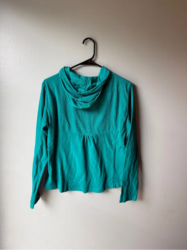 Columbia Teal Fleece Hoodie Women’s Large Pullover Kangaroo Pocket Outdoor - Image 5