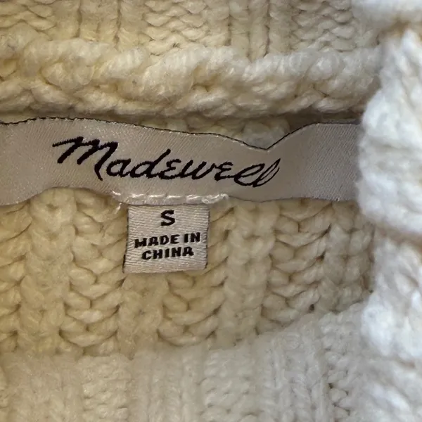 Madewell Womens Wide Ribbed Striped Turtleneck Sweater Small Ivory Green - Image 3