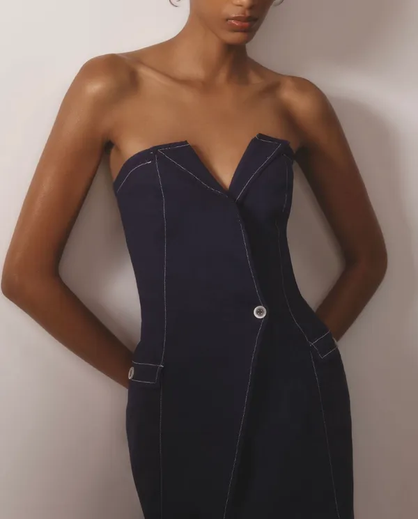 Anthropologie Maeve Strapless Linen Blend Wrap Mini Dress, Size 2 - Image 4