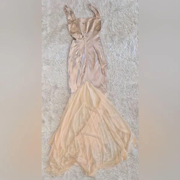NWOT HOUSE OF CB 'Vittoria' Champagne Chiffon Floor Length Gown sz S - Image 7