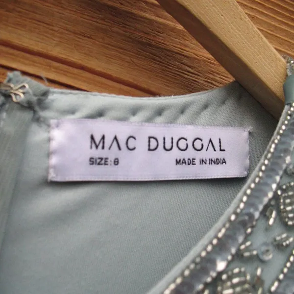 Mac Duggal 5980 Blue High Neck Short Sleeve Crystal Fringe Column Dress - Image 14