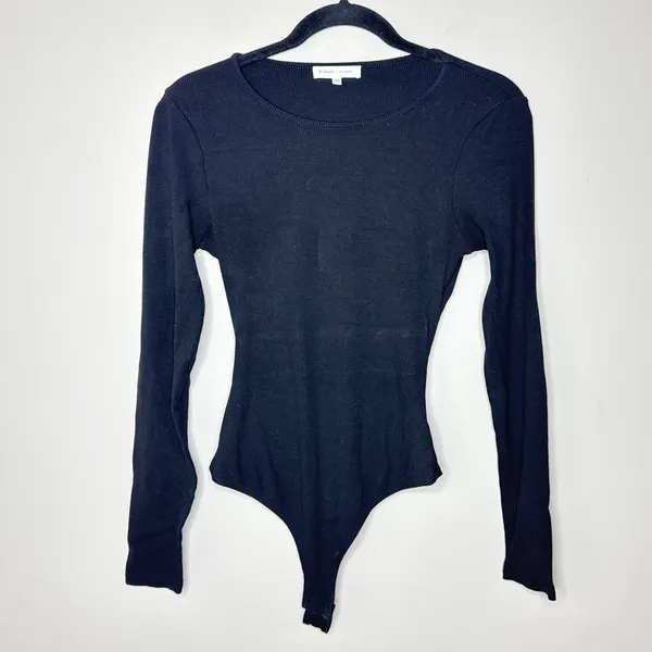 Bohme Noelle Ribbed Open Back Black Bodysuit Medium Long Sleeve‎ Chic Classic - Image 3