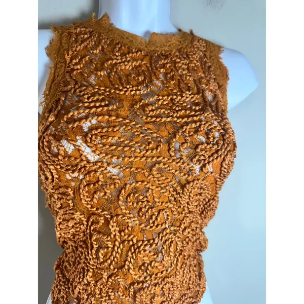 Zara Trafaluc Mustard Yellow Lace Mock Neck Sleeveless Crop Top S/S18 Full Zip - Image 3