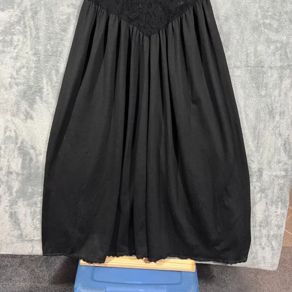 Vintage 80s Victoria's Secret Black Lace V Neck Sheer Bodice Dress Small - Image 4