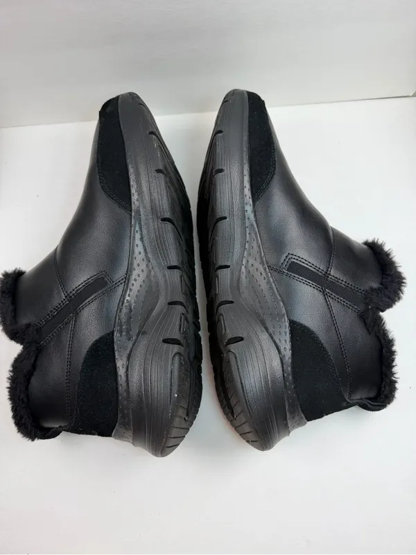 Skechers Arch Fit Women’s 11 Black Leather Faux Fur Ankle Boots Zip Comfort - Image 6