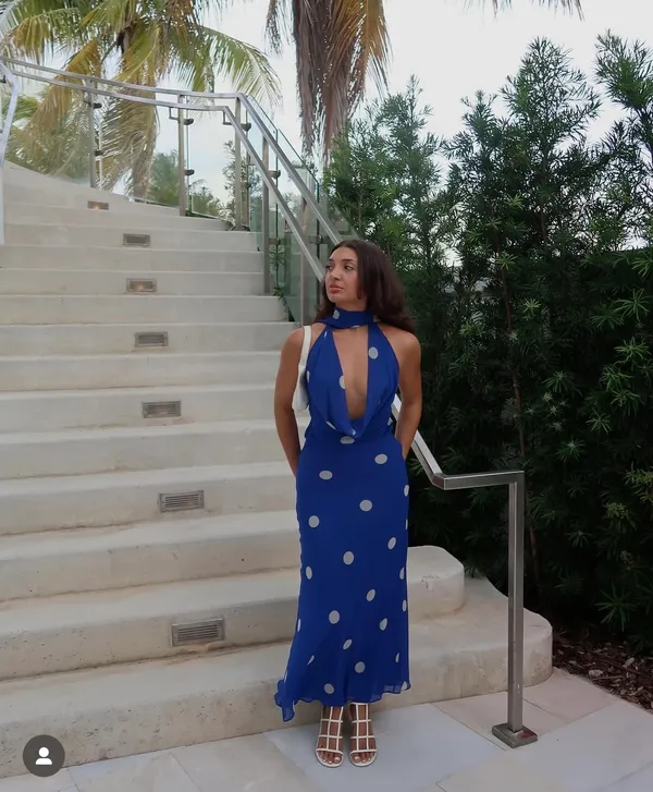 Zara Blue Polka Dot Halter Dress scarf open back maxi long evening party wedding - Image 6