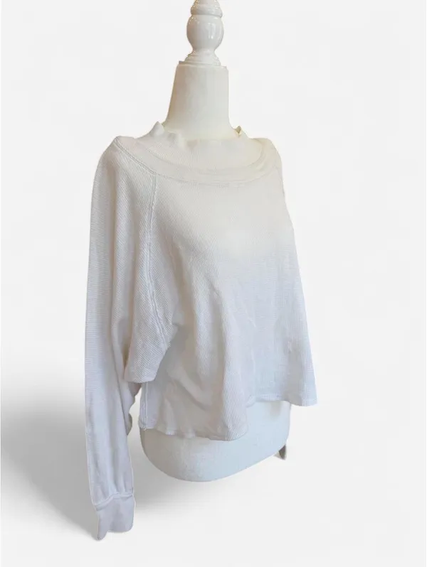 Free People White Waffle Knit mock kneck Long Sleeve Top Size Small - Image 4