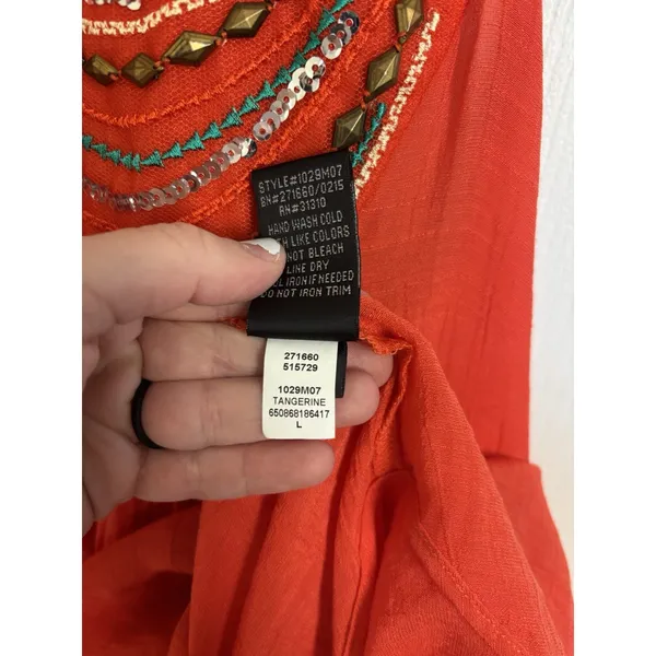 Iz Byer Orange Flowy Beaded Sequin Sleeveless Top Boho Hippie Festival Large - Image 8
