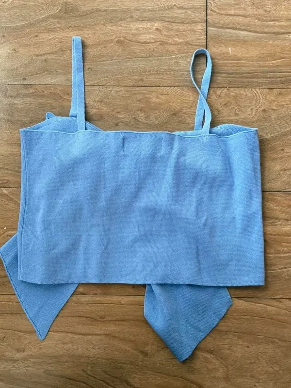 Blue Bow-Front Knit Crop Top - Women - Image 2