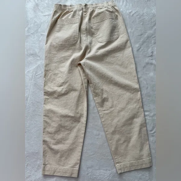 Madewell Emmett Wide-Leg Crop Pants Herringbone Stripe Cream Beige M - Image 4