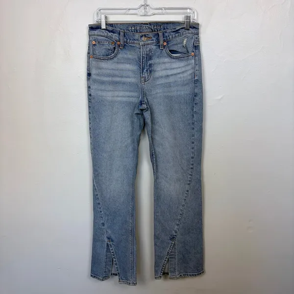 American Eagle '90s Bootcut Jean Faded Indigo Split Hem Y2K Streetwear‎ Size 4 - Image 2