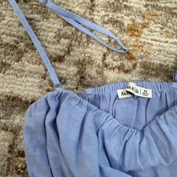 Abercrombie & Fitch Blue Strapless Linen-Blend Ruched Top - Image 6