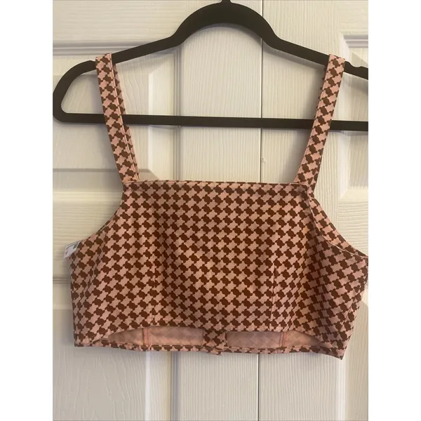 Levis Button Front Crop Top Womens XS Pink Brown Houndstooth Cotton Canvas NWT - Image 5