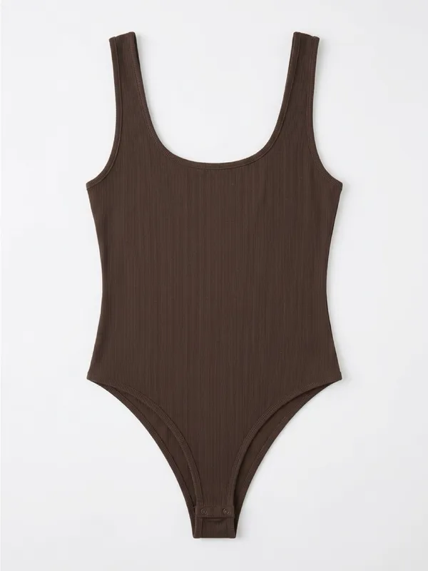 Women's Scoop Neck Bodysuit - Brown - Image 6