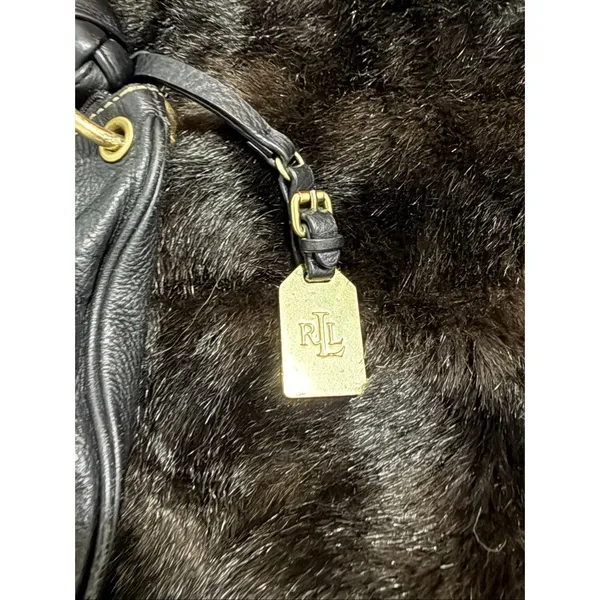 LAUREN RALPH LAUREN Genuine Leather Black Hobo Shoulder Bag with Braided Strap - Image 2