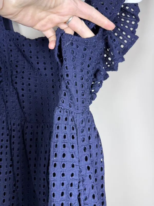 En Saison Tiered Eyelet Ruffle Sleeve Nap Midi Dress Sz XS Navy - Image 6