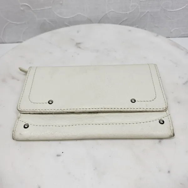 VTG Cow Leather Bi-fold Checkbook Wallet White Ivory Card Slots Simple Classic - Image 7