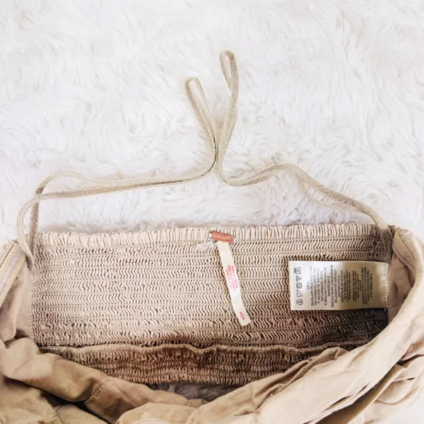 FREE PEOPLE Smocked Strapless Crop Top Bandeau Small Tan‎ Beige Ruched Bralette - Image 3