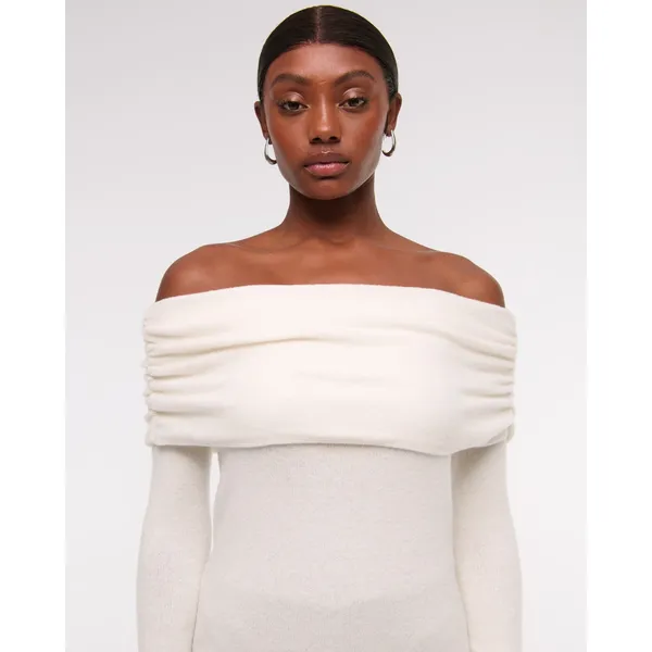 Abercrombie & Fitch Merino Wool Off Shoulder Sweater XXL Cream Cozy Old Money - Image 10
