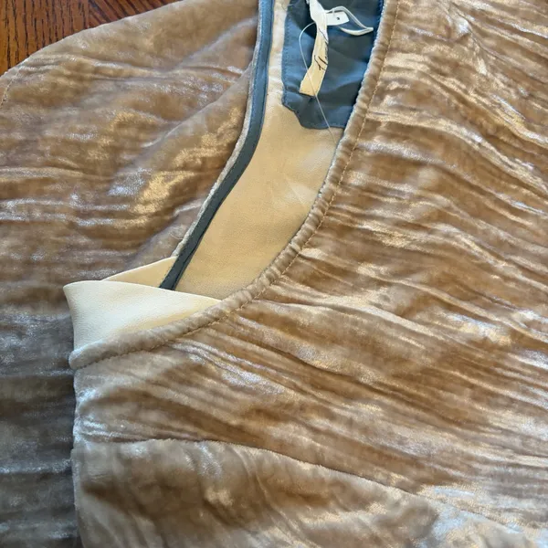 Floreat Anthropologie M Crushed Velvet Boho Chic Poetcore Shift Dress Champagne - Image 10