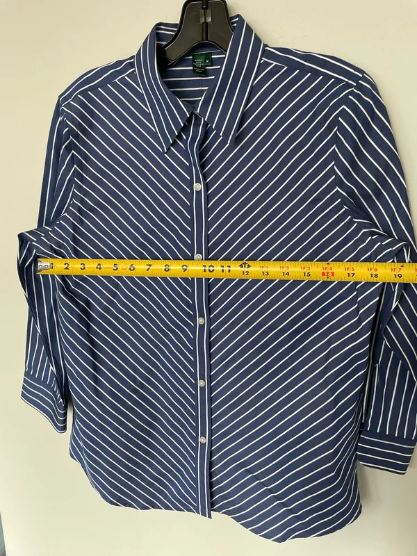 Lauren Ralph Lauren Womens Diagonal Striped Button Up size M Dropped Sleeves - Image 3