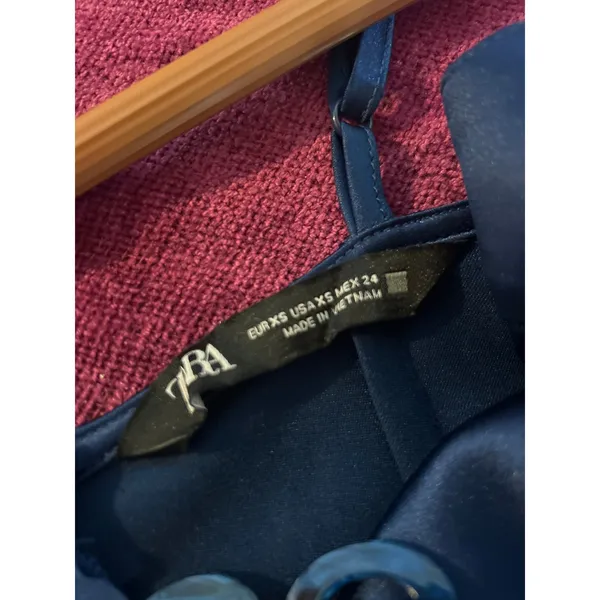 ZARA Satin Mini Slip Dress GORGEOUS COLOR Chain Straps Midnight Blue Size XS - Image 5