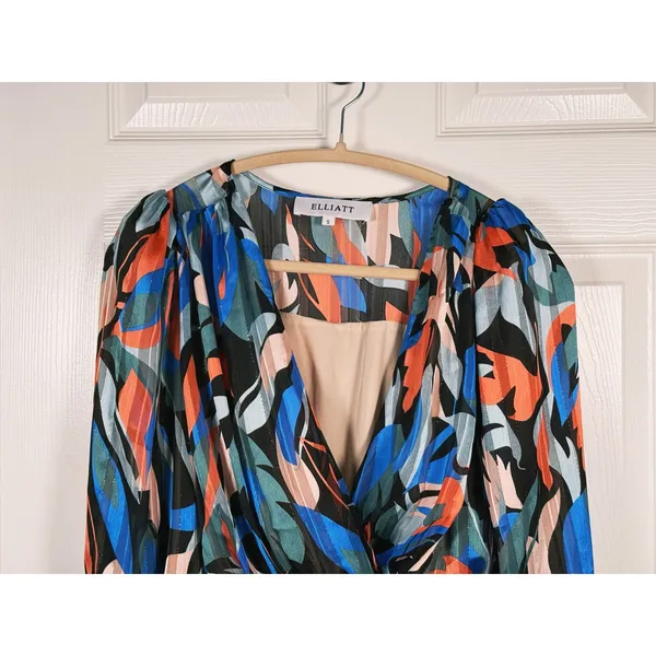 ELLIATT Vista Abstract Wrap Midi Dress Size Small Multicolor Whimsical Statement - Image 5