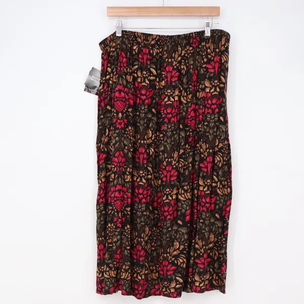 Sag Harbor Skirt Womens 1X Black Red Floral Herringbone Midi NWT - Image 5