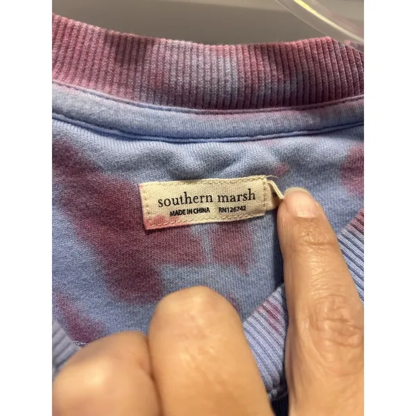 Southern Marsh Sweatshirt Women XS Gray Brown Tie Dye Fleece Crew Spell Out - Image 3